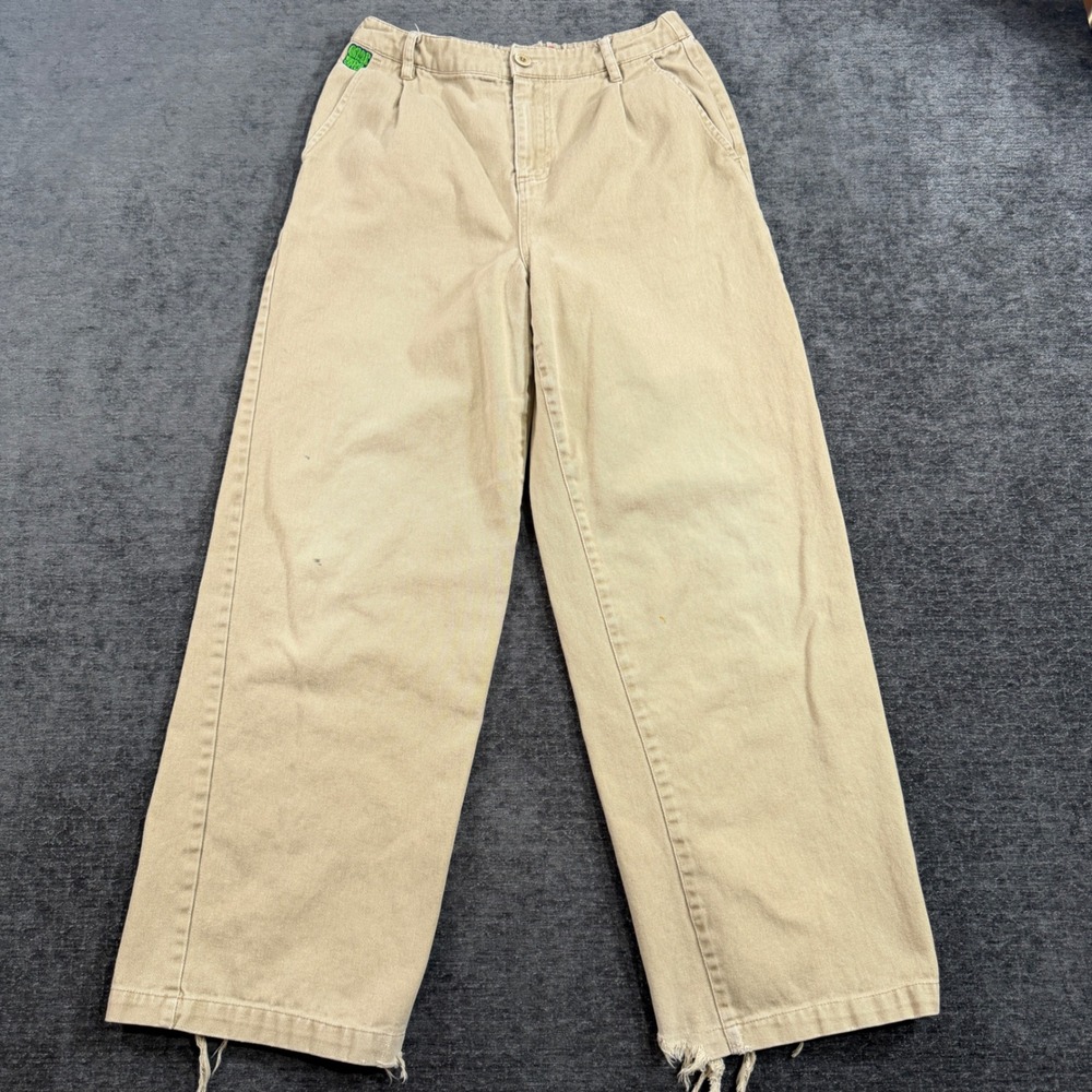 Empyre Khaki Tan Skate Pants Wide Leg Relaxed Fit Distressed Hem Mens Small